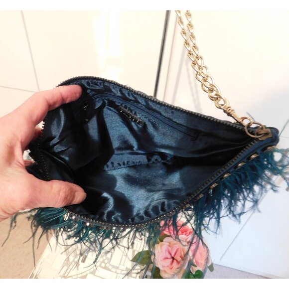 Midnight Blue Feather Wrist Clutch Bag - Picture 5 of 7